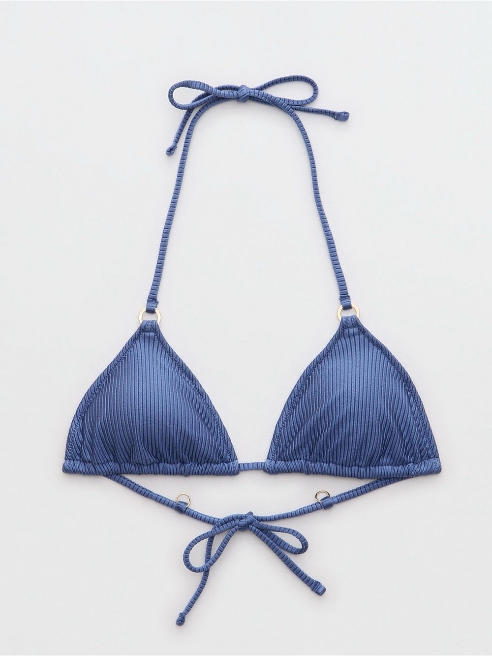 Aerie Shine Rib String Triangle Bikini Top - Marbled Blue | M - NWT
